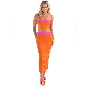 ONEONE Orange Tube Top & Matching Skirt with Pink Trim